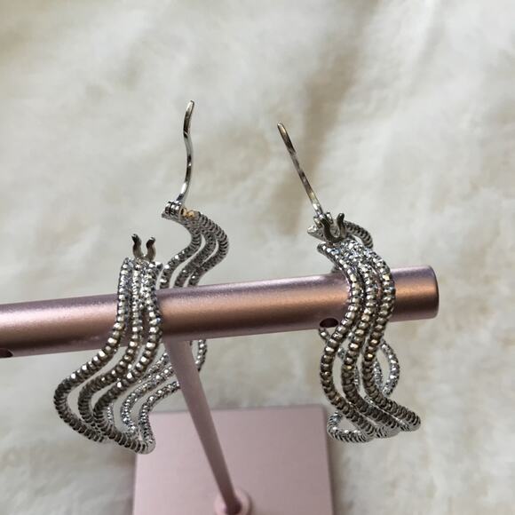 Silver Trio-Wave Crystals Earrings - Picture 4 of 8